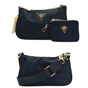 Valentino Orlandi Black Nylon Crossbody Bag with Logo Guitar Strap and‎ Wallet